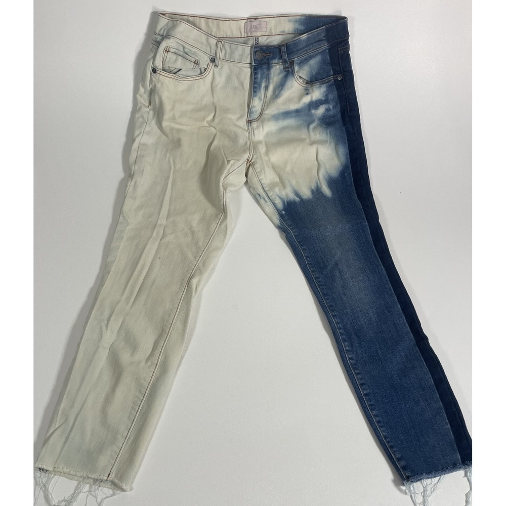 LOFT Outlet Women's Size 6 Modern Skinny Two-Tone Jeans Cream & Blue Denim